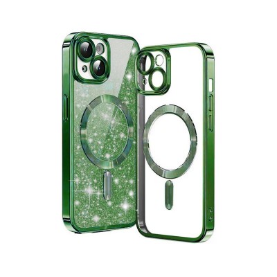 Husa iPhone 15, Crystal Glitter MagSafe cu Protectie La Camere, Green